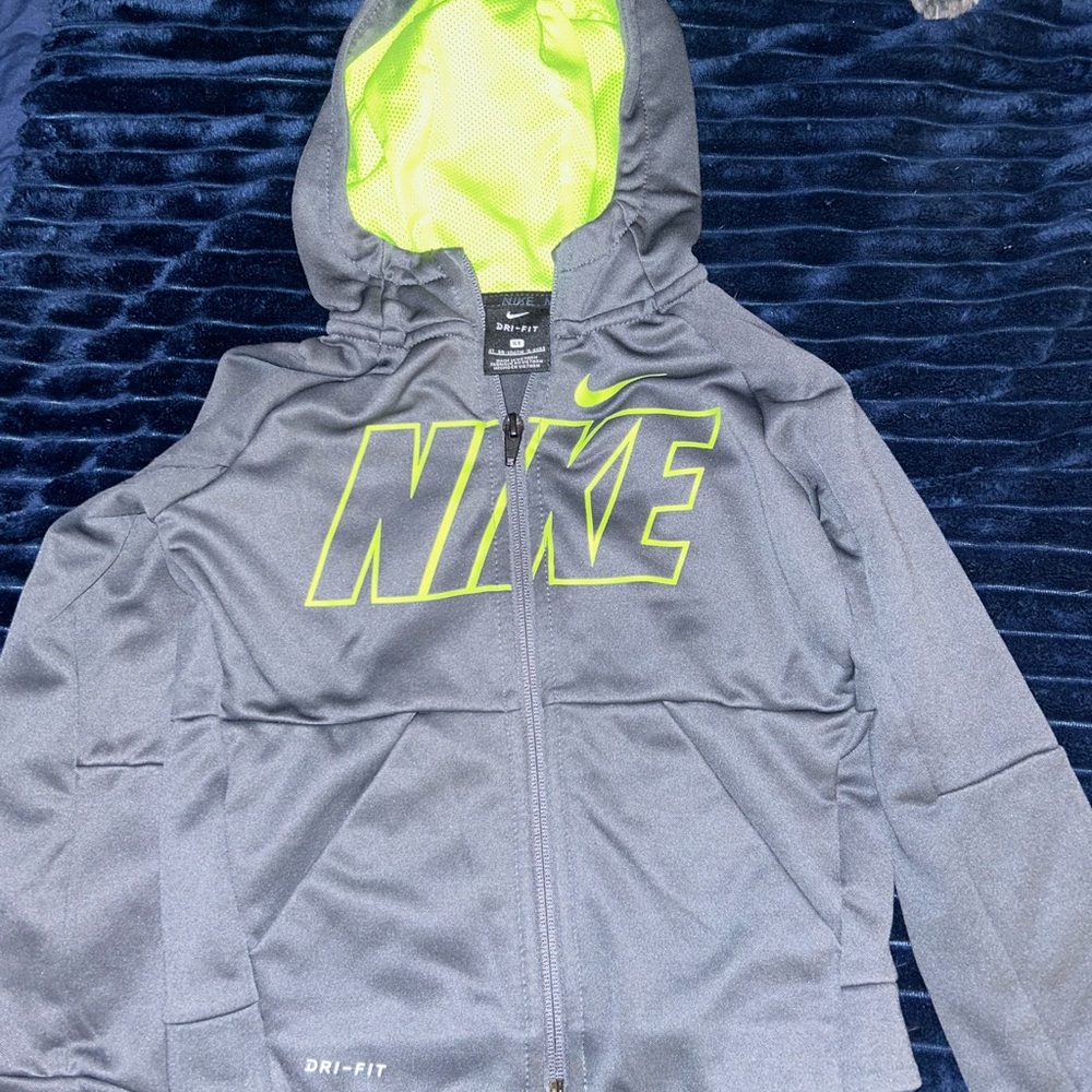 Nike Kids Gray and Neon Green Hoodie